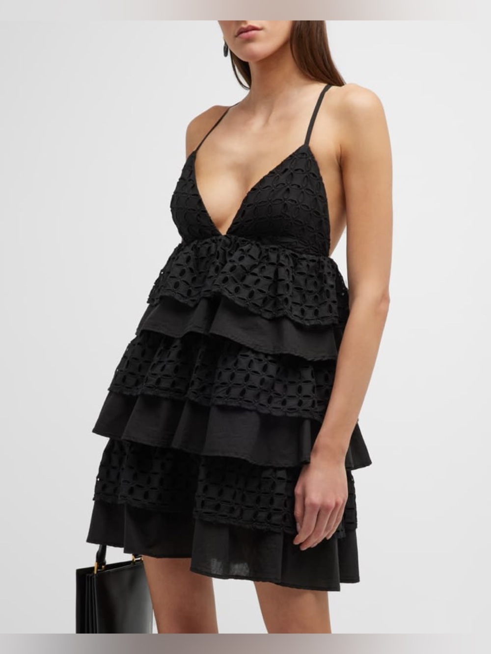 Lace The Label Eyelet Ruffle Tiered Mini Dress In Black Size XSmall